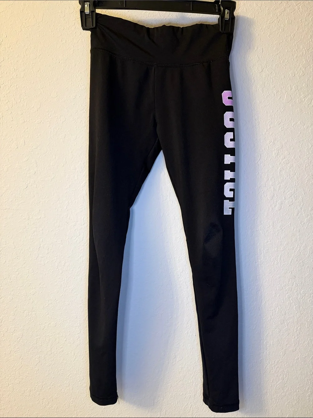 Justice Black Leggings with Pink Side Logo